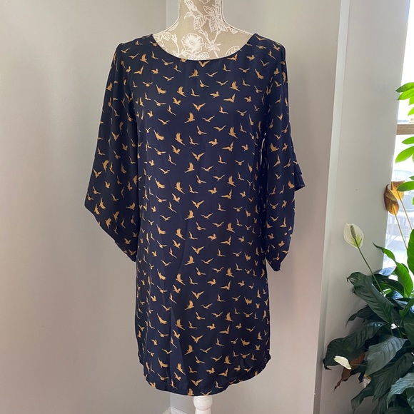 Lucy & Co. Navy Bird Print Dress w/ Kimono Sleeves - Picture 1 of 9